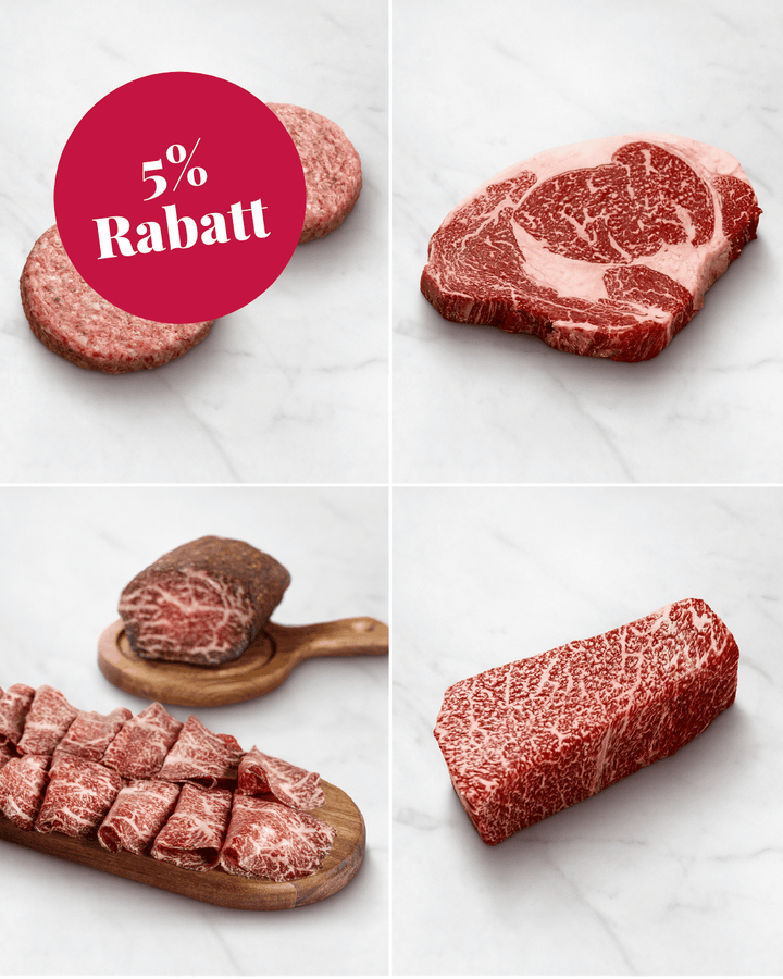 Wagyu Oster Paket mit Bresaola, Burger und Steaks, Fleisch für die Feiertage