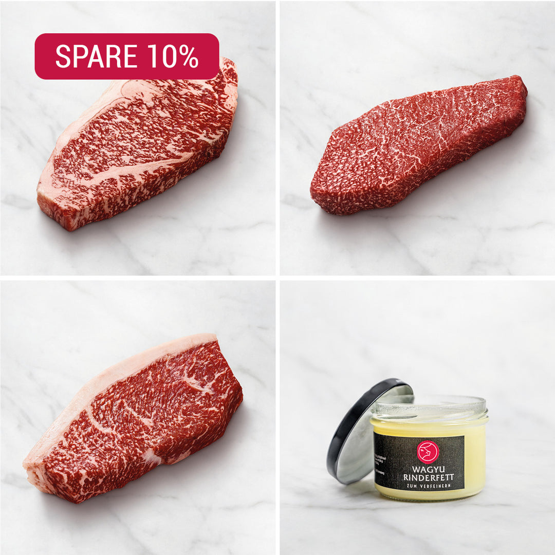 WAGYU STEAK TOPSELLER PAKET, Wagyu Steak Selection - Die beliebtesten Wagyu Cuts genießen, Wagyu-Steak in Tranchen, Wagyu Tataki, Premium-Fleisch, Wagyu Bestseller-Paket