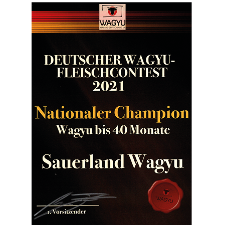 Skirt-Steak aus Deutschland, Deutscher Wagyu Fleischcontest 2021, Nationaler Champion, Wagyu bis 40 Monate, Wagyu Sauerland